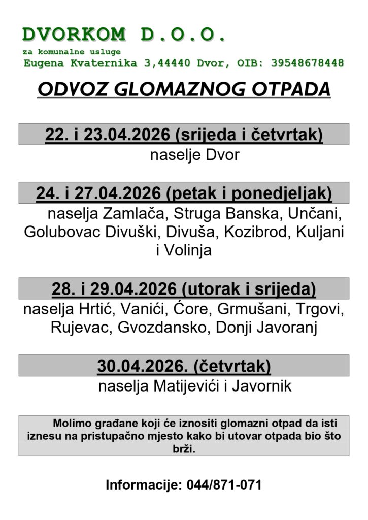 OBAVIJEST GLOMAZNI OTPAD 04 2026 page 0001